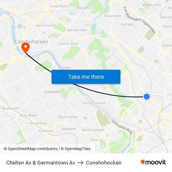 Chelten Av & Germantown Av to Conshohocken map