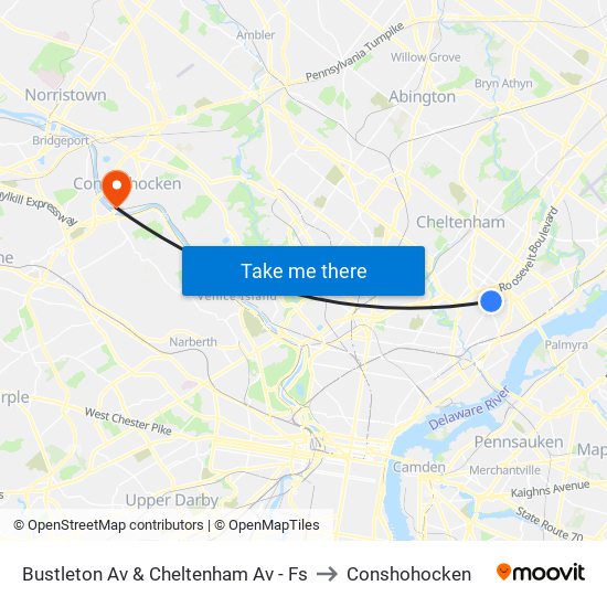 Bustleton Av & Cheltenham Av - Fs to Conshohocken map