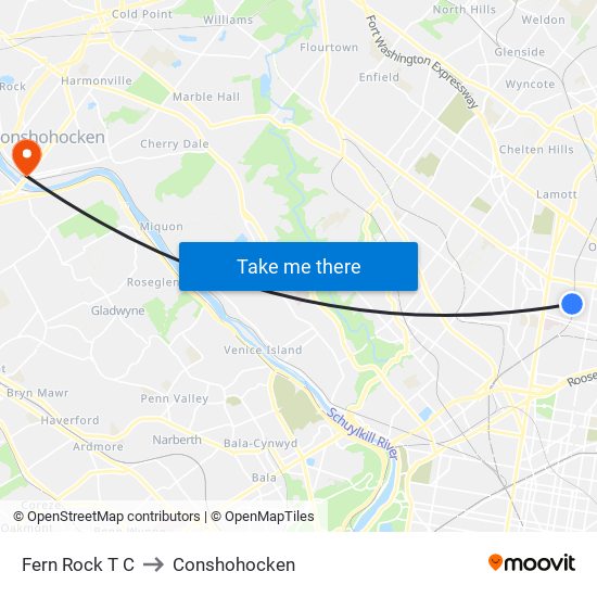 Fern Rock T C to Conshohocken map