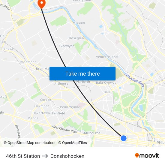 46th St Station to Conshohocken map