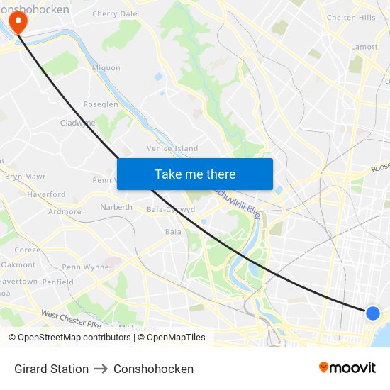 Girard Station to Conshohocken map