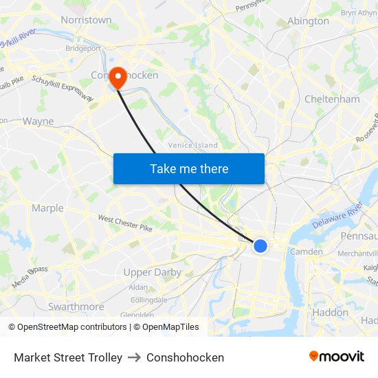 Market Street Trolley to Conshohocken map