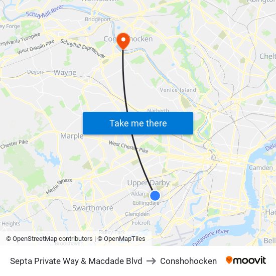 Septa Private Way & Macdade Blvd to Conshohocken map