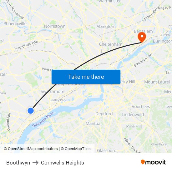 Boothwyn to Cornwells Heights map