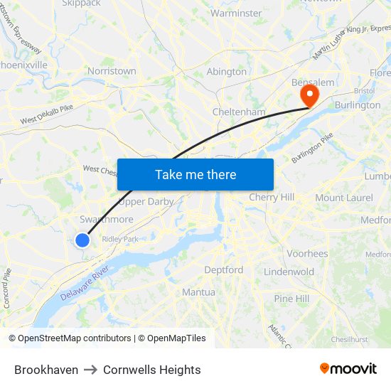 Brookhaven to Cornwells Heights map