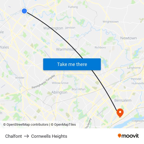 Chalfont to Cornwells Heights map