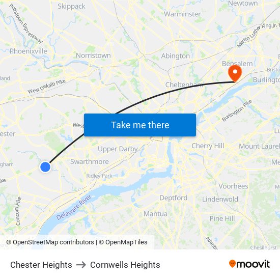 Chester Heights to Cornwells Heights map