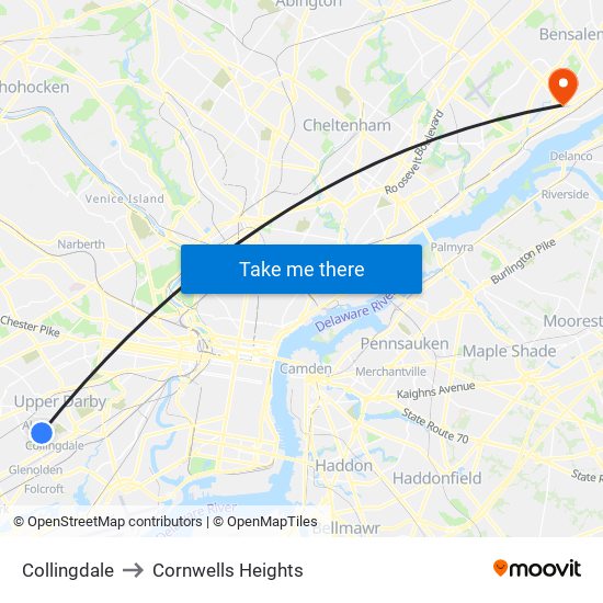 Collingdale to Cornwells Heights map