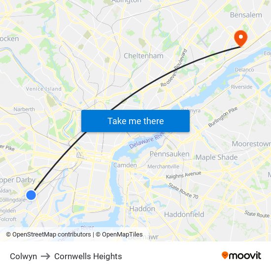 Colwyn to Cornwells Heights map