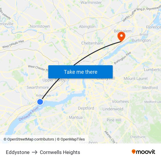 Eddystone to Cornwells Heights map