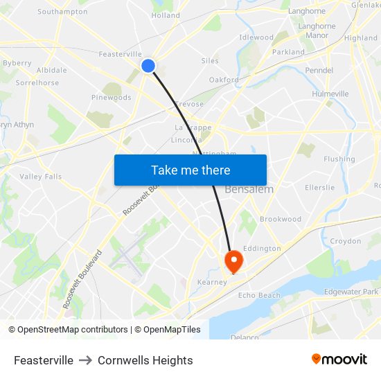 Feasterville to Cornwells Heights map