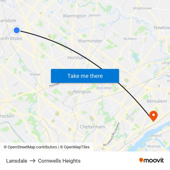 Lansdale to Cornwells Heights map