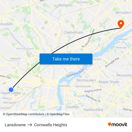 Lansdowne to Cornwells Heights map