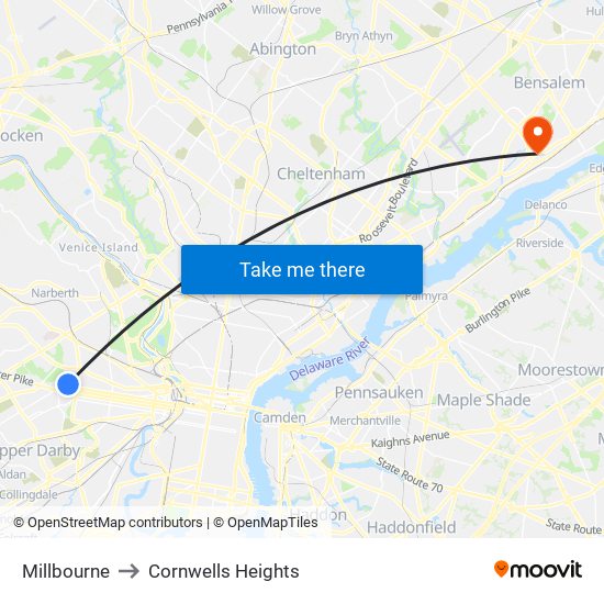 Millbourne to Cornwells Heights map