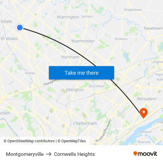 Montgomeryville to Cornwells Heights map