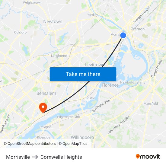 Morrisville to Cornwells Heights map