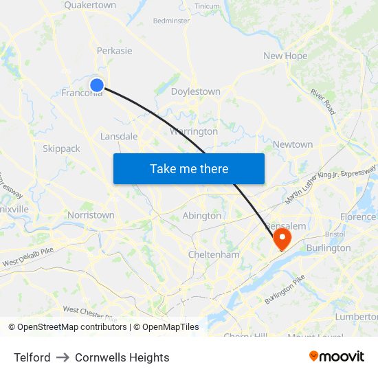 Telford to Cornwells Heights map