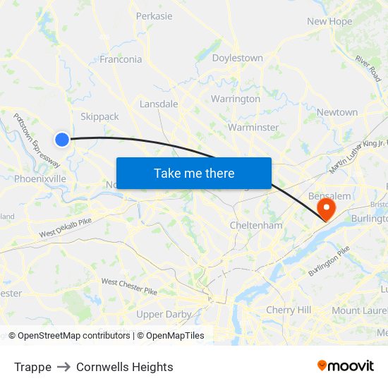 Trappe to Cornwells Heights map