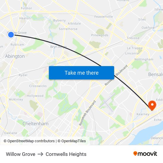 Willow Grove to Cornwells Heights map