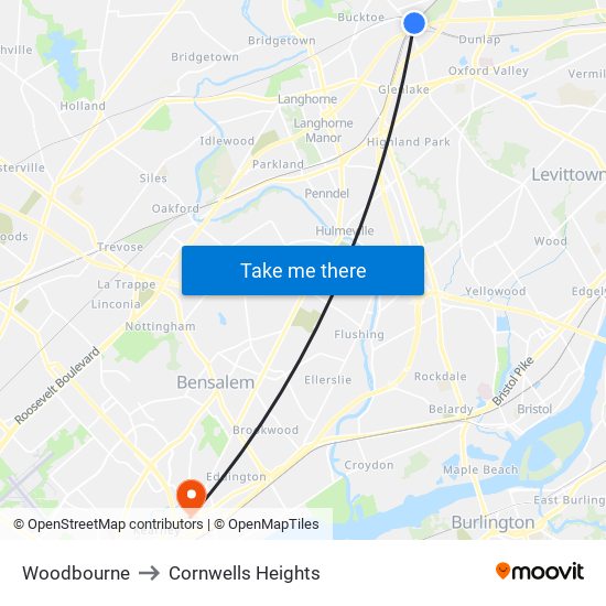 Woodbourne to Cornwells Heights map