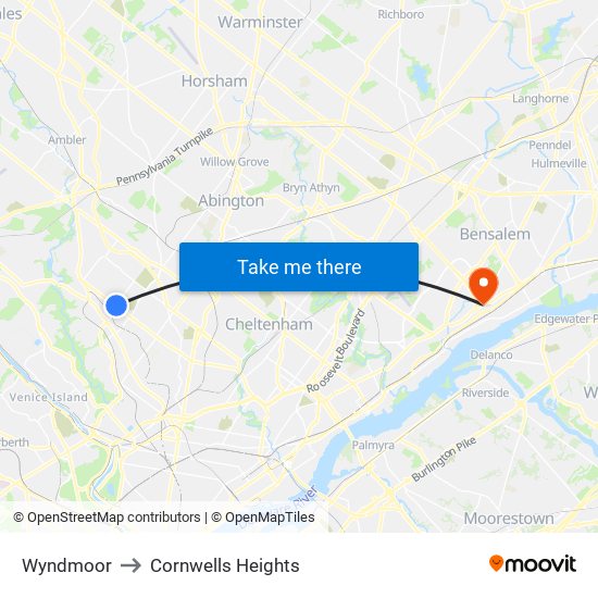 Wyndmoor to Cornwells Heights map