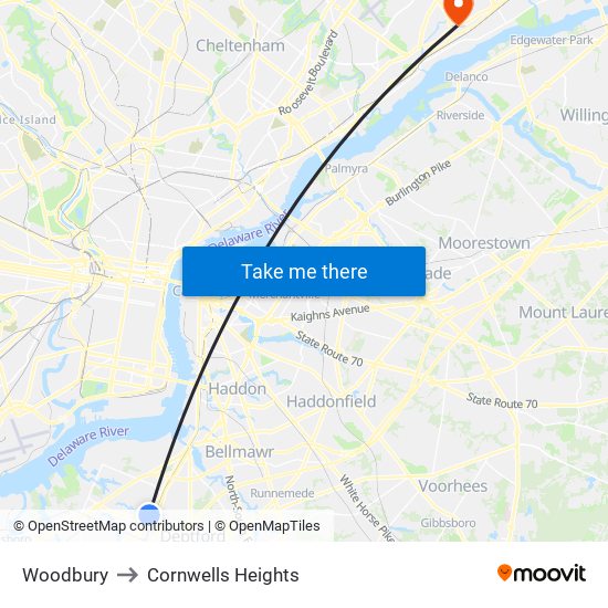 Woodbury to Cornwells Heights map