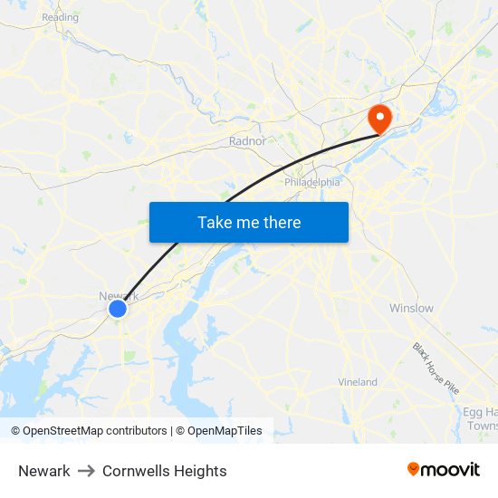 Newark to Cornwells Heights map