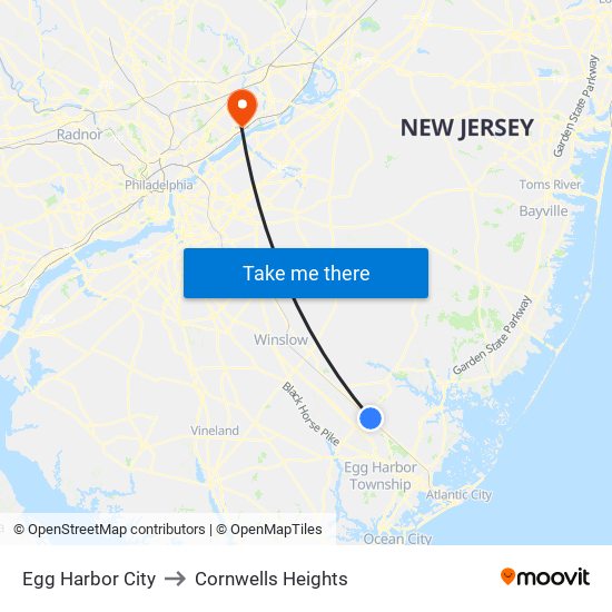 Egg Harbor City to Cornwells Heights map