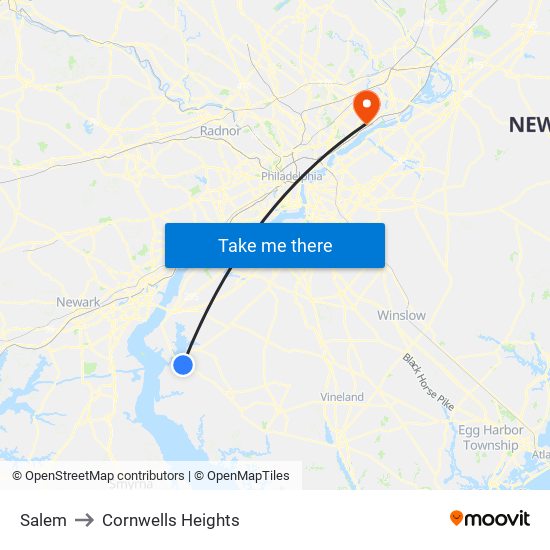Salem to Cornwells Heights map