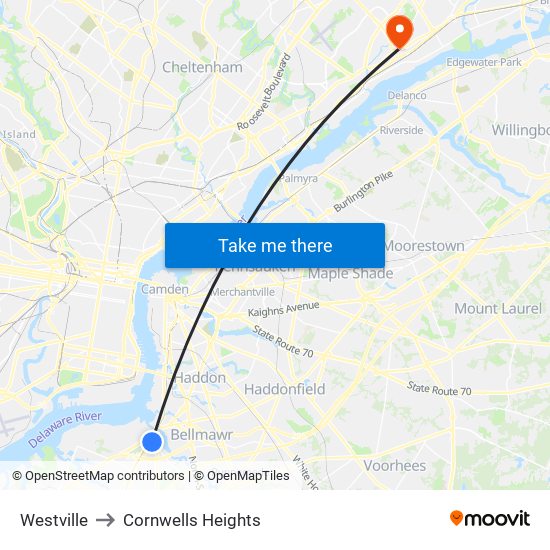 Westville to Cornwells Heights map