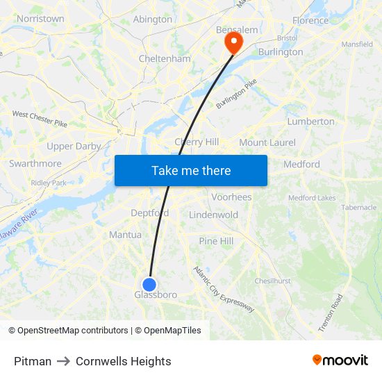 Pitman to Cornwells Heights map