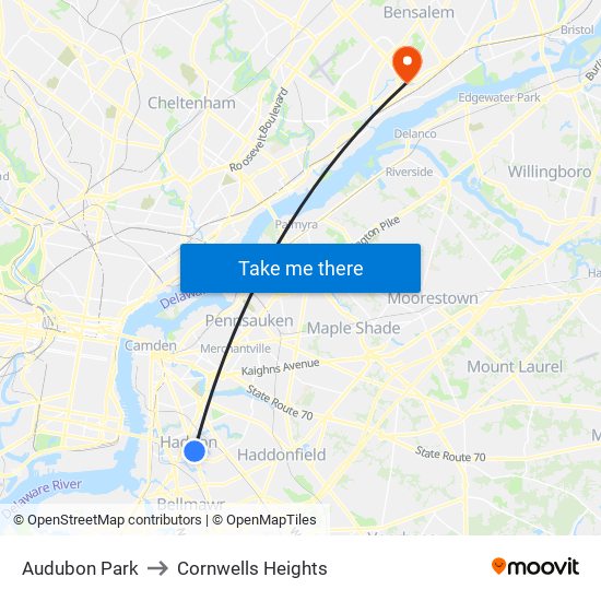 Audubon Park to Cornwells Heights map