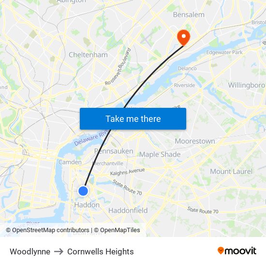 Woodlynne to Cornwells Heights map
