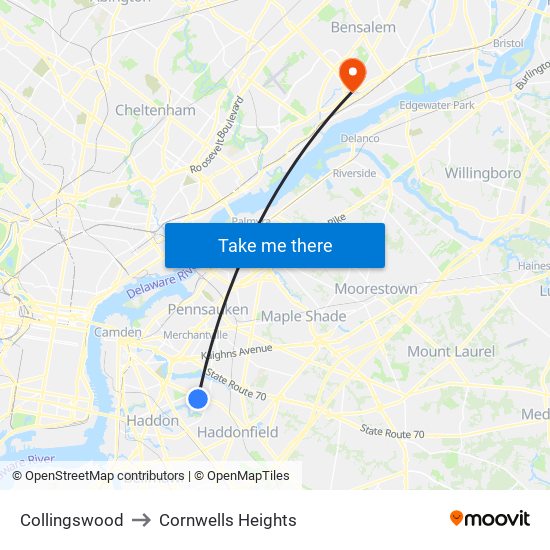 Collingswood to Cornwells Heights map