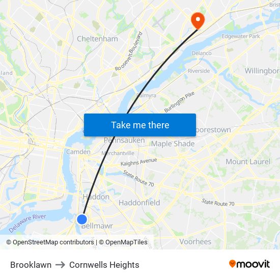 Brooklawn to Cornwells Heights map