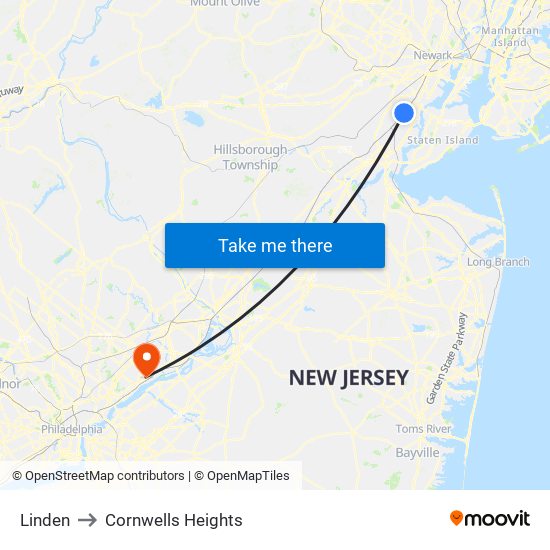 Linden to Cornwells Heights map