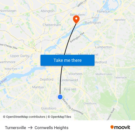 Turnersville to Cornwells Heights map