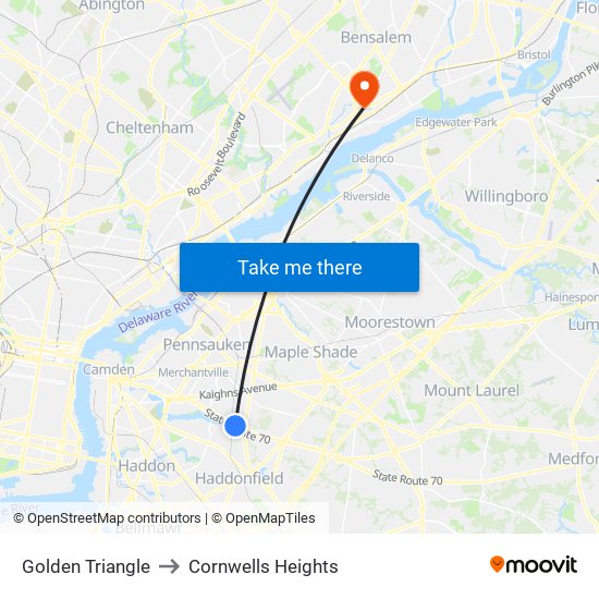 Golden Triangle to Cornwells Heights map