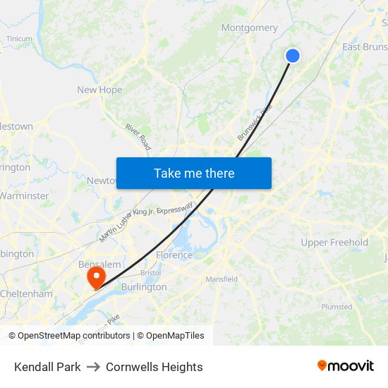 Kendall Park to Cornwells Heights map