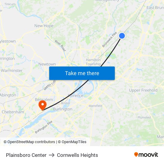 Plainsboro Center to Cornwells Heights map