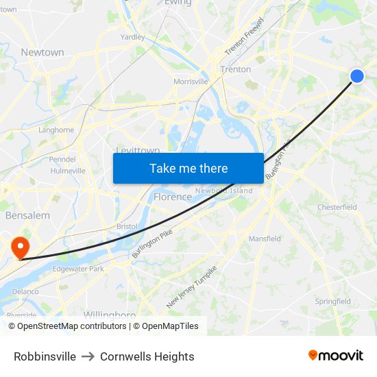 Robbinsville to Cornwells Heights map