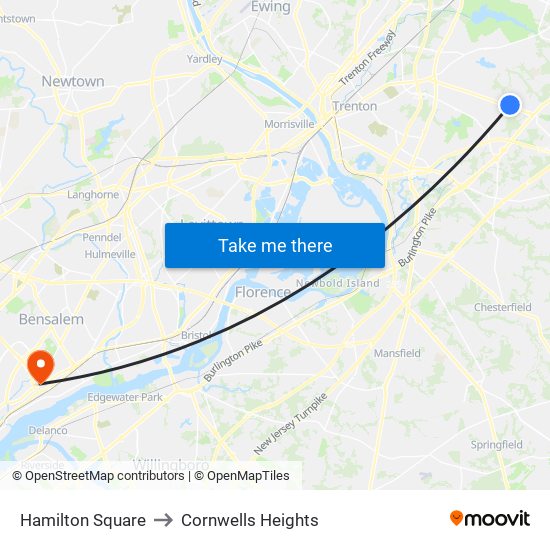 Hamilton Square to Cornwells Heights map