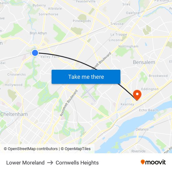 Lower Moreland to Cornwells Heights map