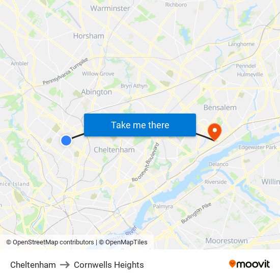 Cheltenham to Cornwells Heights map