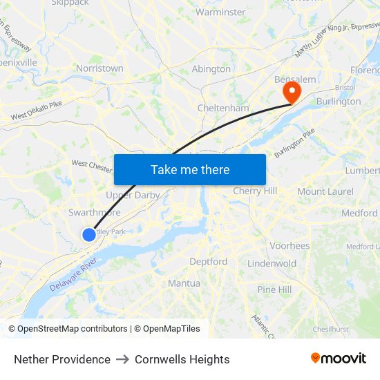 Nether Providence to Cornwells Heights map