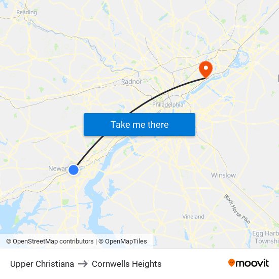 Upper Christiana to Cornwells Heights map