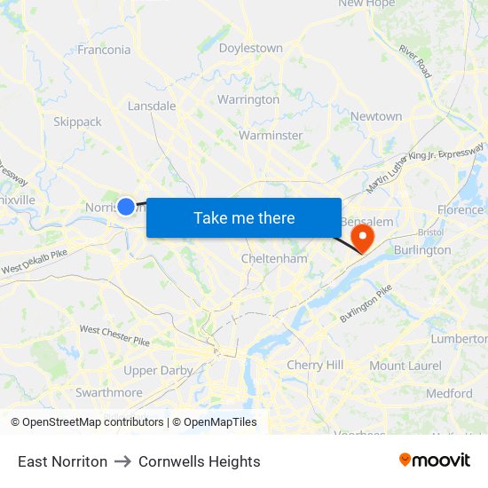 East Norriton to Cornwells Heights map