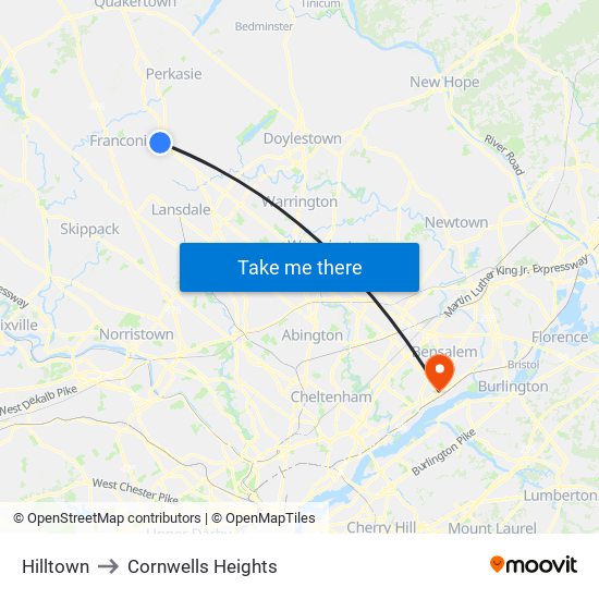 Hilltown to Cornwells Heights map