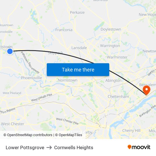 Lower Pottsgrove to Cornwells Heights map