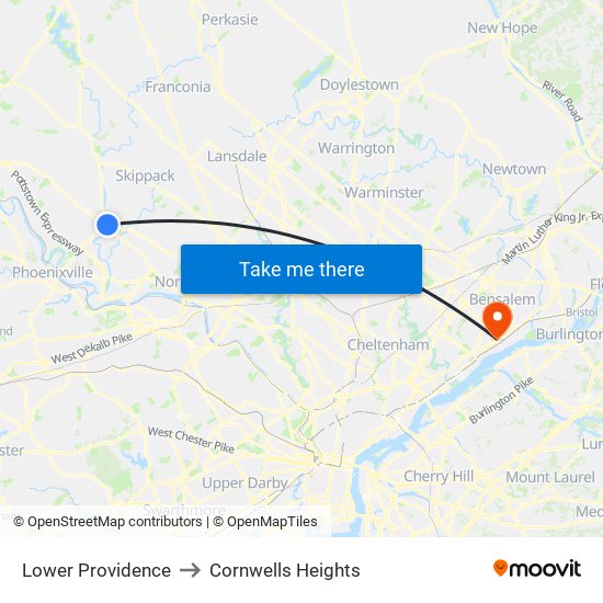 Lower Providence to Cornwells Heights map